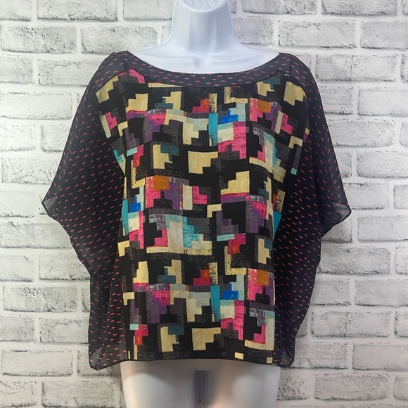 Rachel Rachel Roy Multicolored Abstract Semi Sheer Blouse Small - Picture 1 of 8